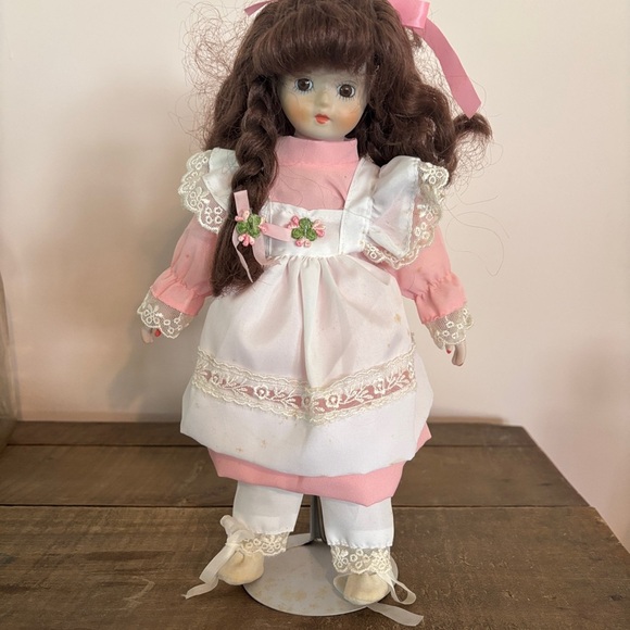 Source Unknown Other - Pink and White Porcelian Doll with Lace 12 inches tall
